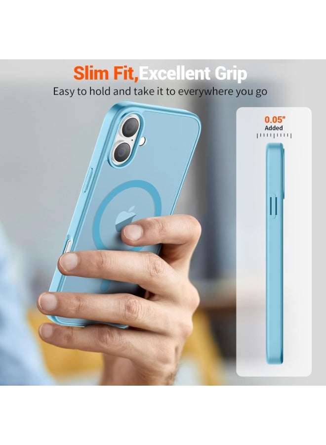 أكاليكس جراب مغناطيسي لهاتف آيفون 16 بلس [مقاوم للصدمات ونحيف] غطاء خلفي صلب شفاف غير لامع مع حماية عالية الجودة | أزرق سماوي - Image 5